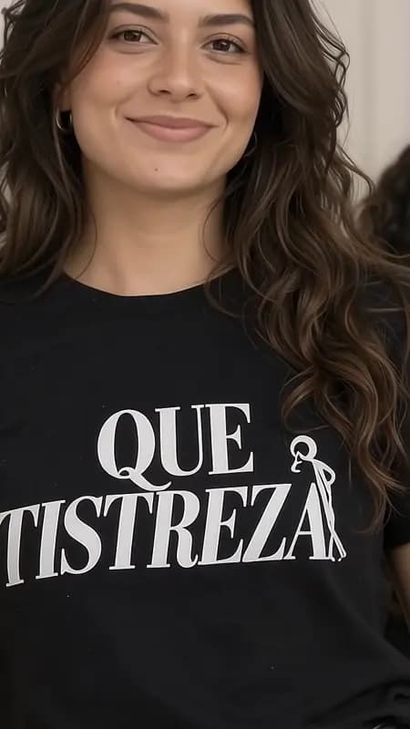 Pessoa vestindo a camiseta Que tistreza.